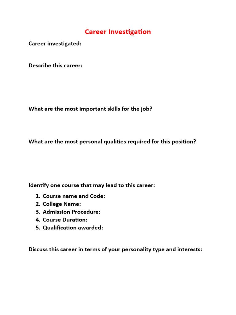 Career Investigation Guide and Insights | PDF