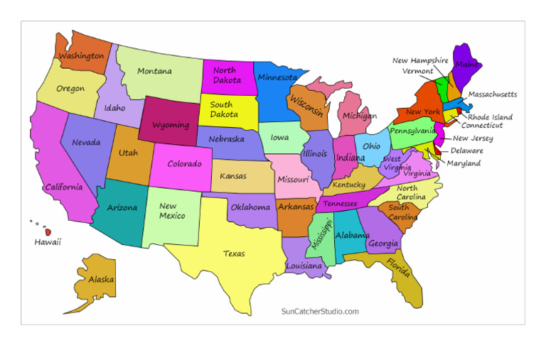 Usa Map States Names Color | PDF