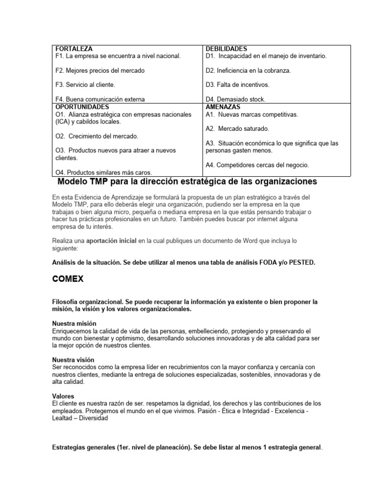 Análisis FODA y Plan Estratégico Empresarial | PDF | Planificación ...
