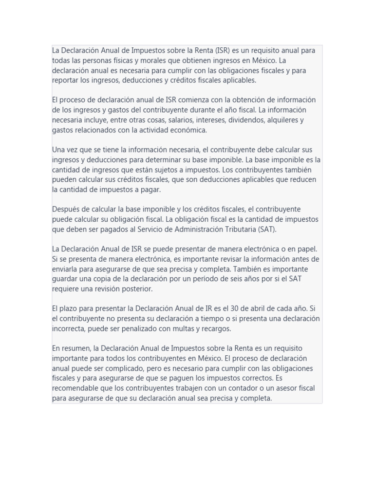 Guía de Declaración Anual ISR 2024 | PDF | Impuesto sobre la renta ...