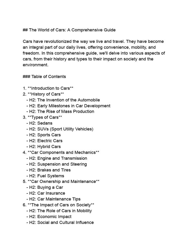 Comprehensive Guide to Cars | PDF | Car | Hybrid Vehicle