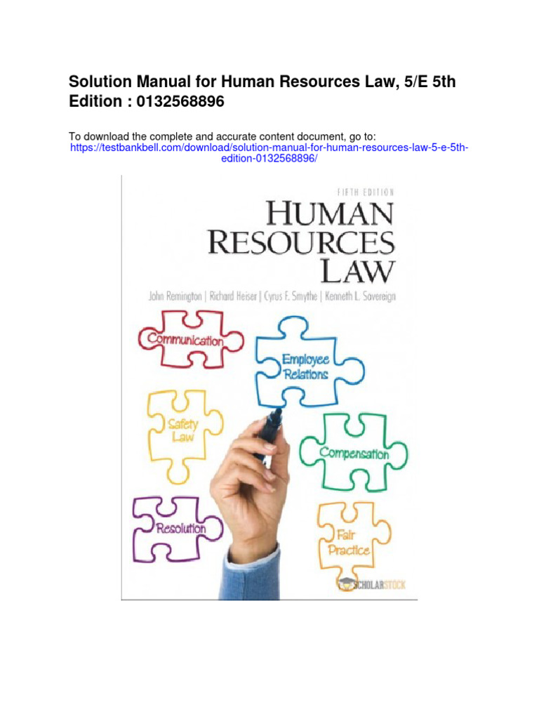 Solution Manual For Human Resources Law 5 e 5th Edition 0132568896