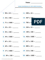 Grade 4 Multiplying by 10 100 and 1000 Worksheet 5