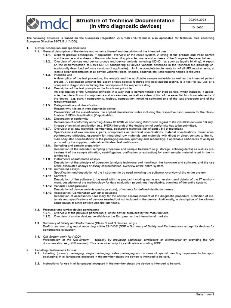 Structure of Technical Documentation in Vitro Diagnostic Devices 01 ...