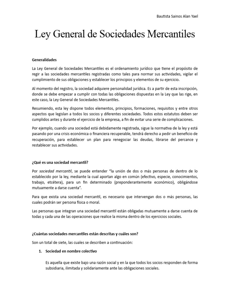 Ley General de Sociedades Mercantiles | PDF