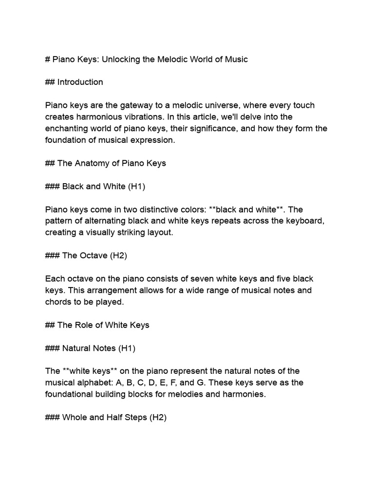  Piano Keys Unlocking The Melodic World of Music PDF Piano