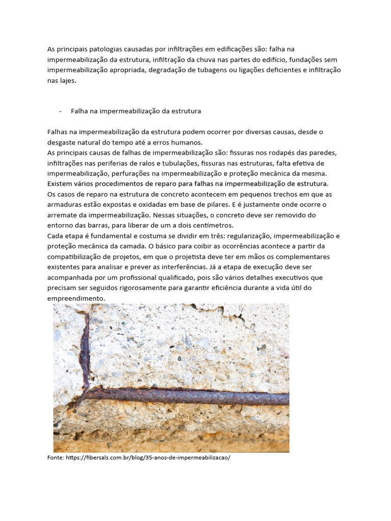 As principais patologias causadas por infiltrações em edific | PDF ...