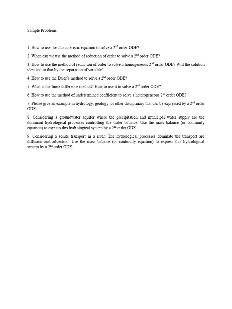 Sample problems - 2nd ODE | PDF