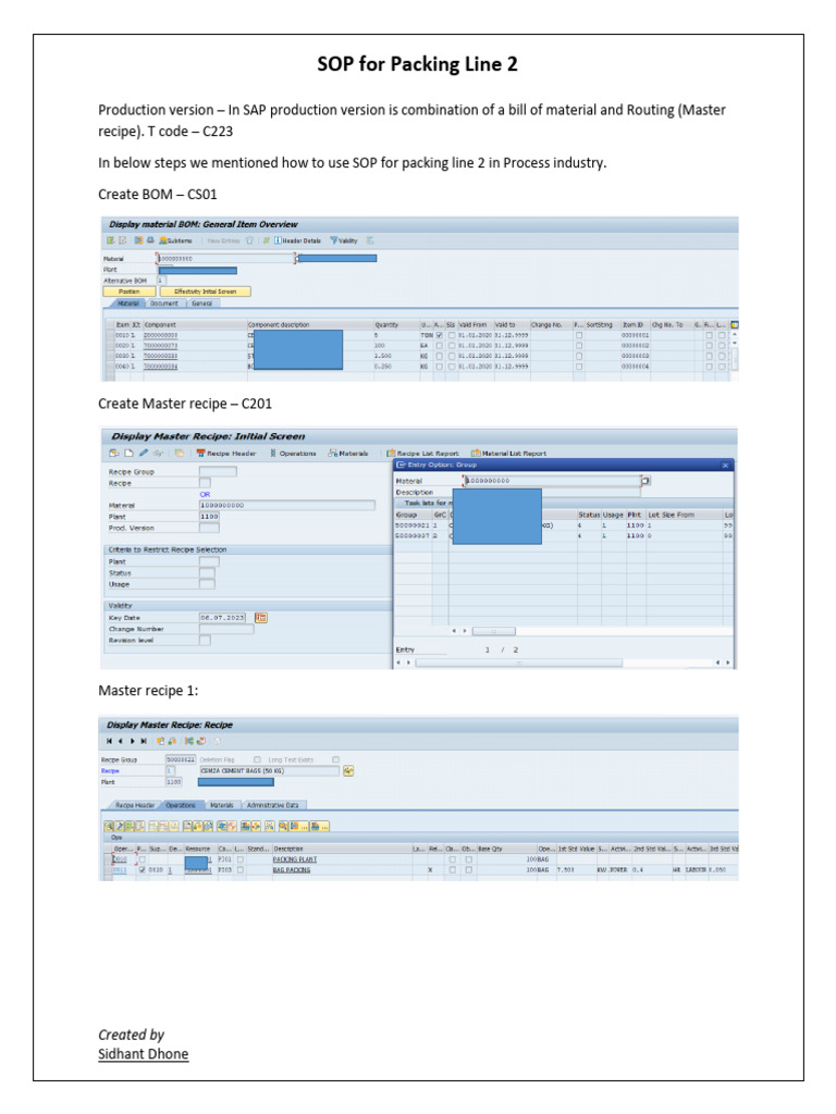 Create Production Version in SAP SOP | PDF