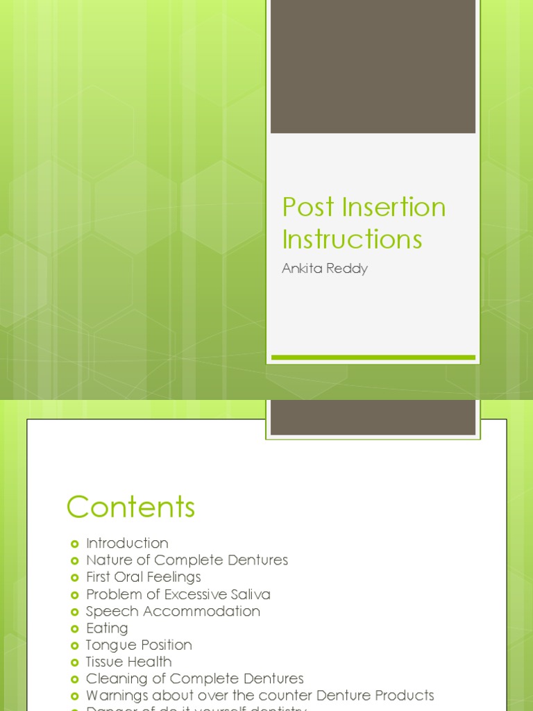 Post Insertion Instructions PDF Dentures Tongue
