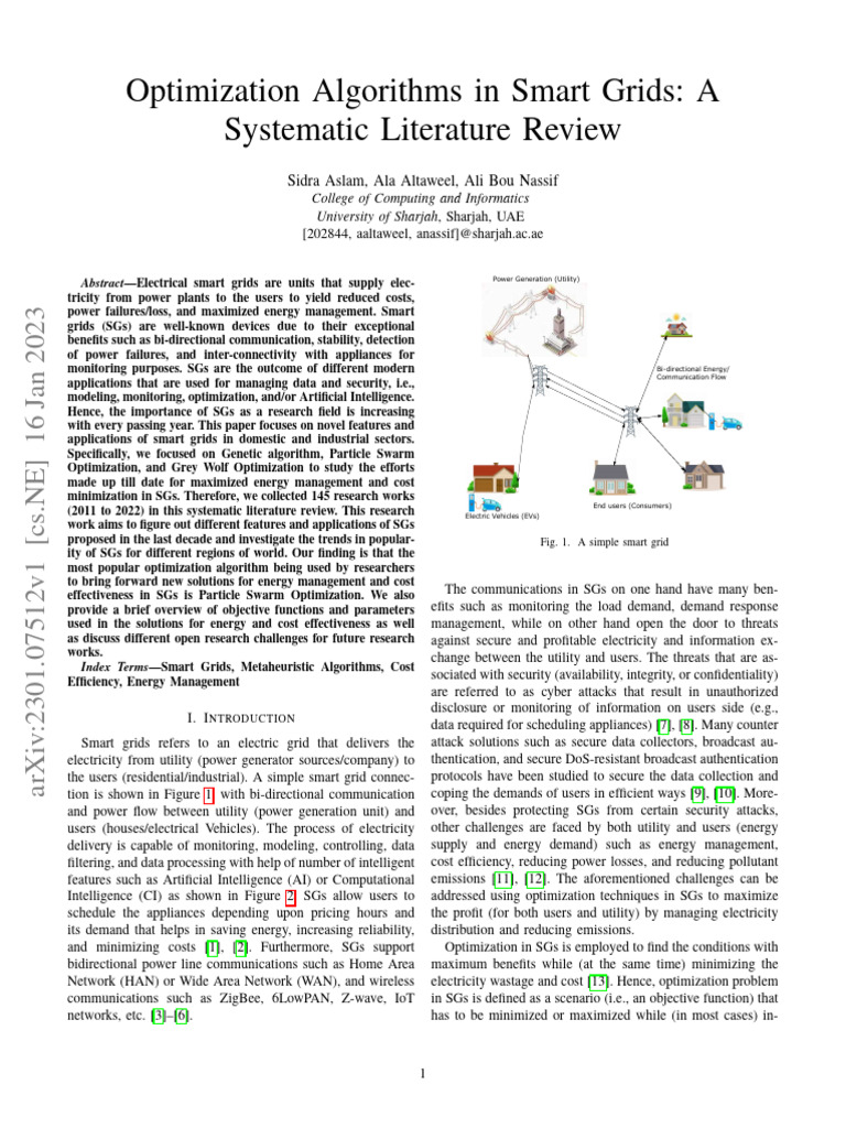 Optimization Algorithms in Smart Grids: A Systematic Literature Review ...