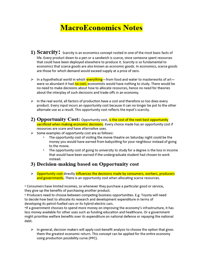Macroeconomics notes pdf opportunity cost economics