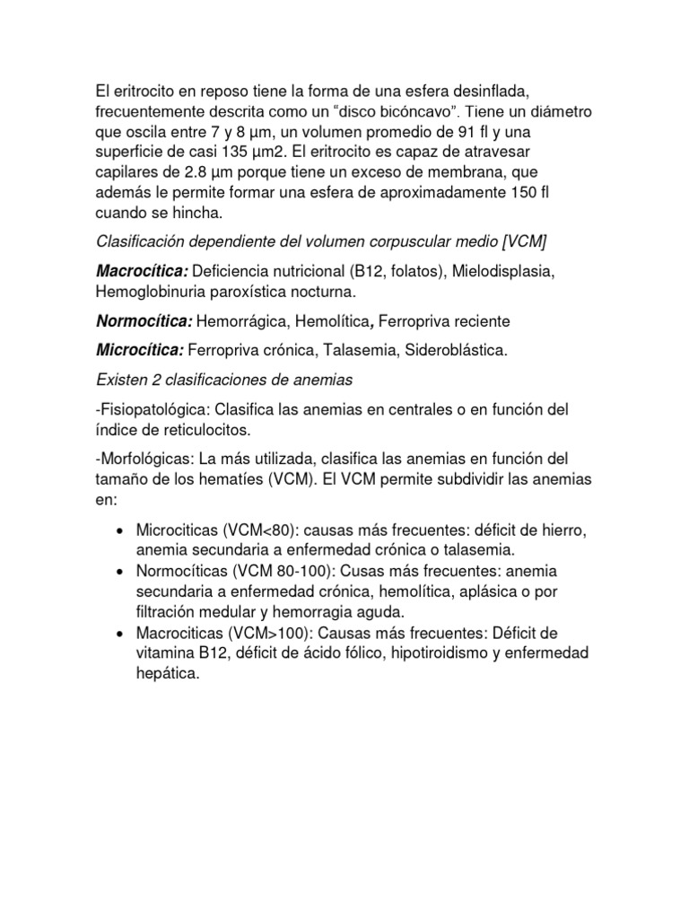 Clasificación de Anemias y Tipos | PDF | Glóbulo rojo | Vitamina B12