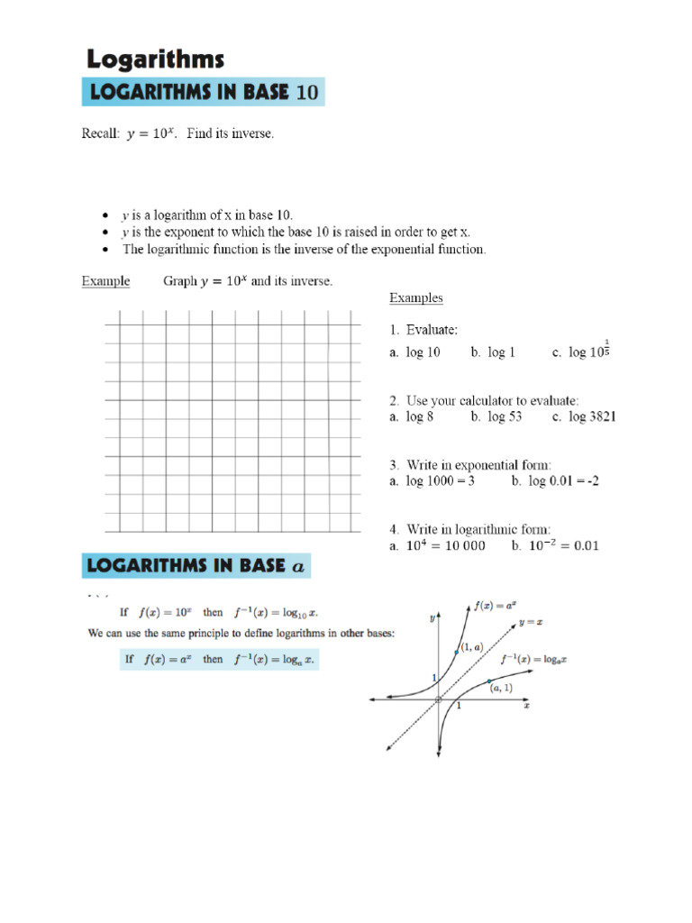 Logarithms Review 1 MHF4US3Advanced Functions PDF