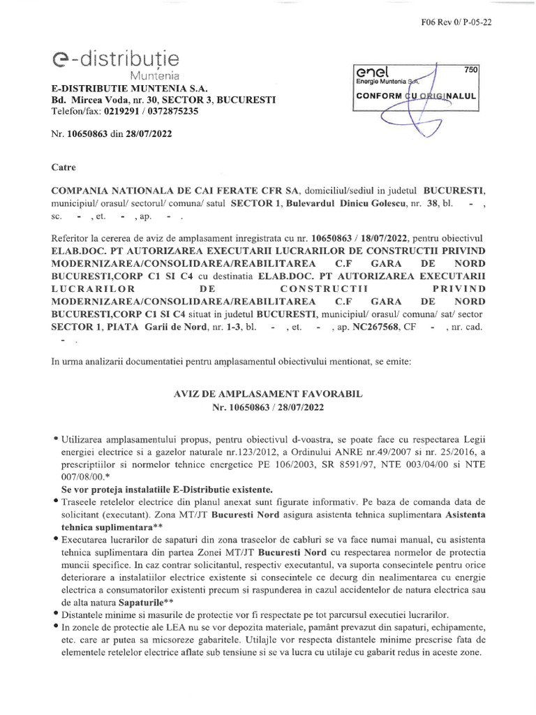 Aviz Amplasament Favorabil E Distribuﾈ唔e Muntenia Gara De Nord Pdf