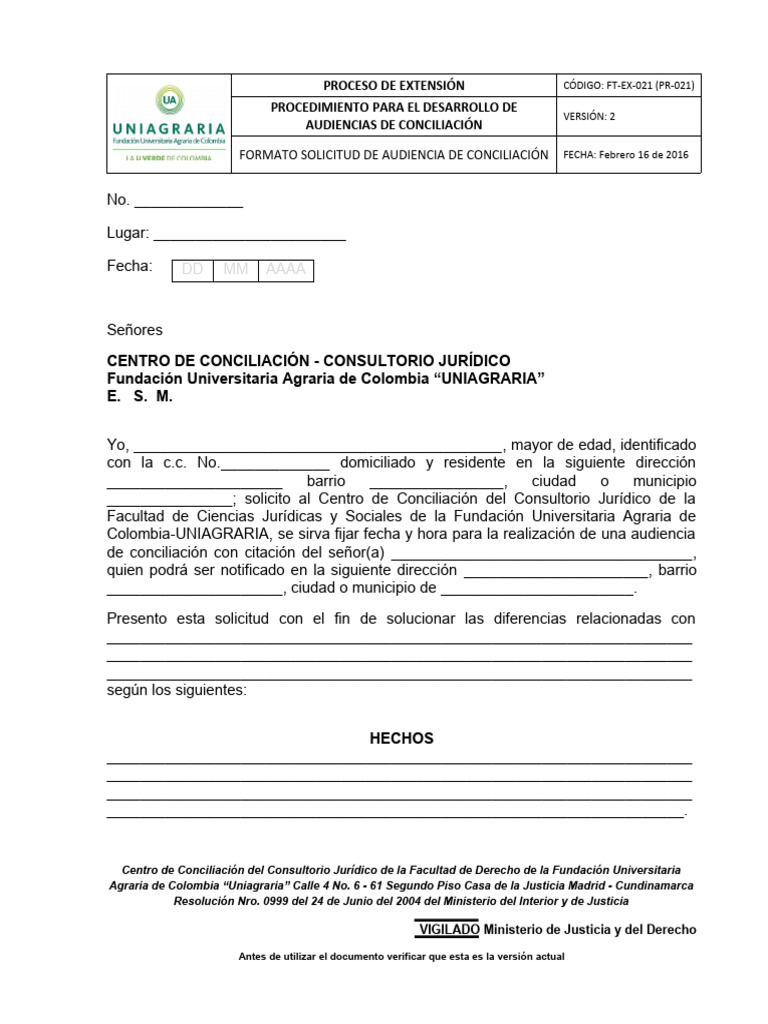 Solicitud de Audiencia de Conciliación | PDF | Justicia | Crimen y ...