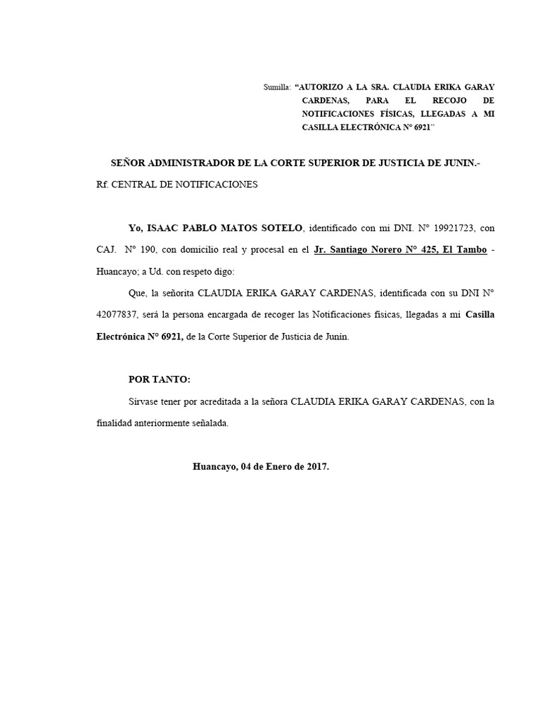 Autorización de Recojo de Notificaciones | PDF