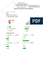 ENGLISH QUIZZ FOR THE EXAM OF FIRST QUIMESTER Fourth Grade.