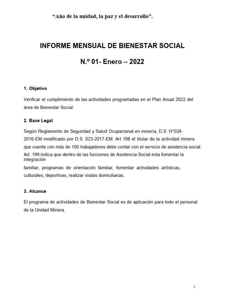 Informe Mensual de Bienestar Social 2022 | PDF | Trabajo Social