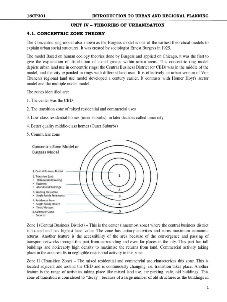 Unit Iv - Theories of Urbanisation 4.1. Concentric Zone Theory | PDF ...