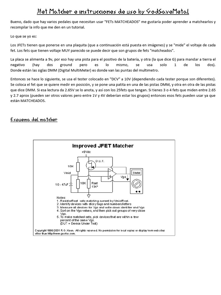 Jfet Matcher e Instrucciones de Uso by GodSaveMeta1 PDF