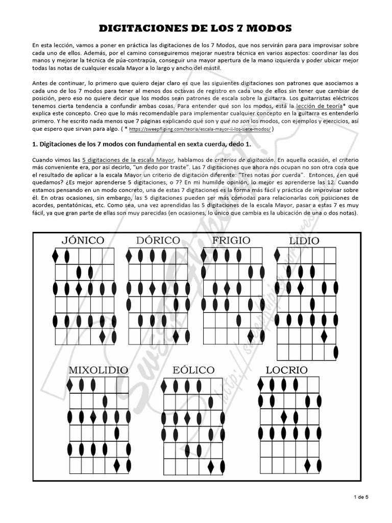 Digitaciones de los 7 Modos en Guitarra | PDF | Acorde (Música ...