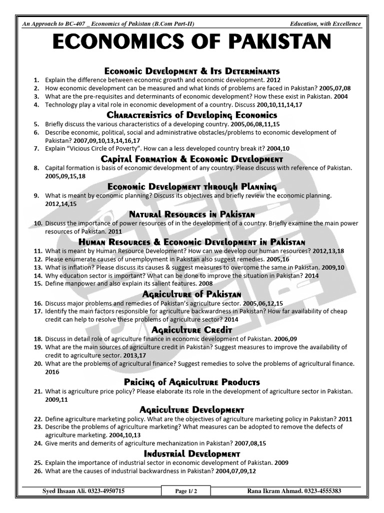 13 Economics of Pakistan (BC-407) | PDF | Economic Development | Economics