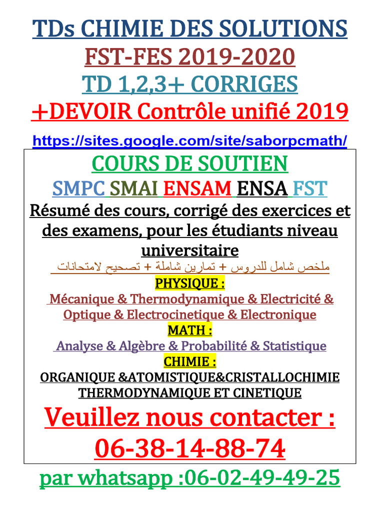 TD Chimie des Solutions 2019-2020 | PDF | Dissociation (chimie ...