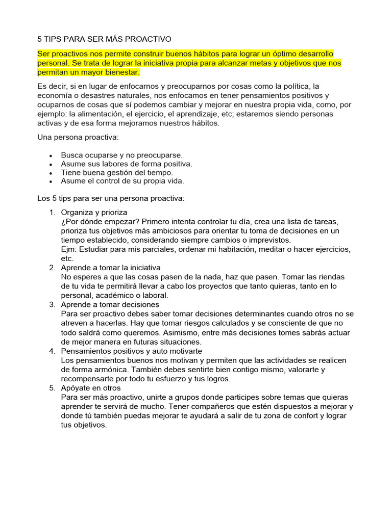 5 Consejos para Ser Proactivo | PDF | Relaciones personales, crianza y ...