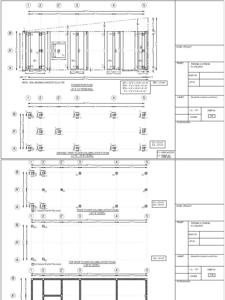 Foundation and Column Layout Plans | PDF | Geotechnical Engineering