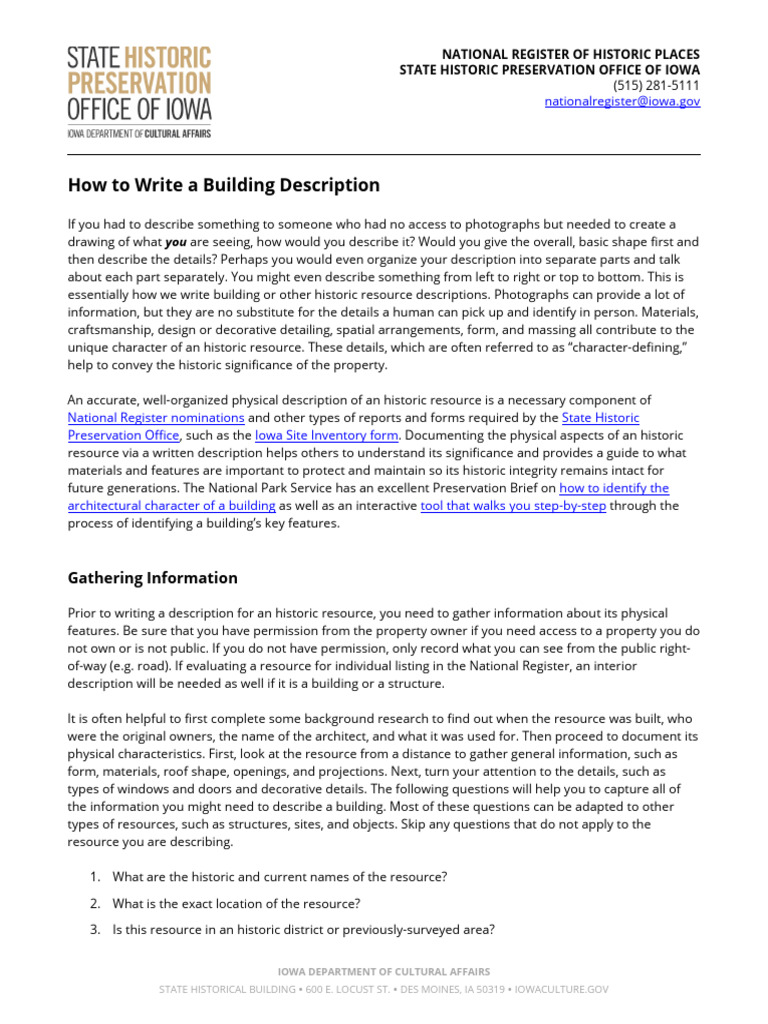 Iowa Historic Resource Description Guide | PDF | Window | Door