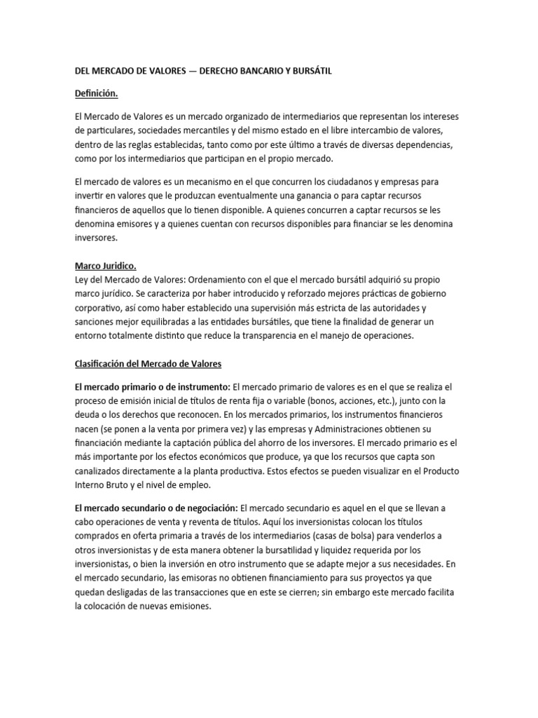 Del Mercado de Valores | PDF | Bolsa | Bolsa de Valores