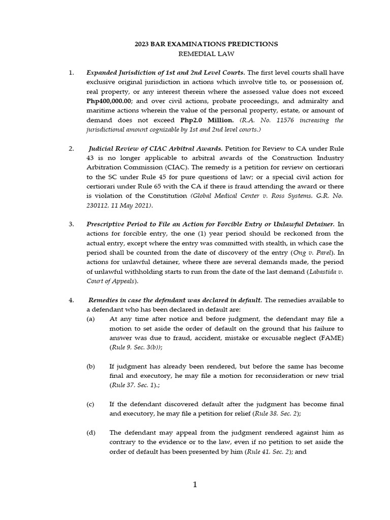 REMEDIAL LAW RSE 2023 Bar Predictions v2 PDF
