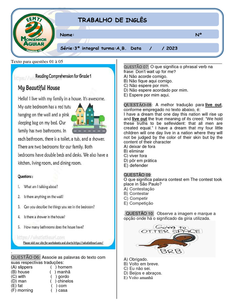 Trabalho de Inglês 3 Ano Romeu NOVO 8 | PDF