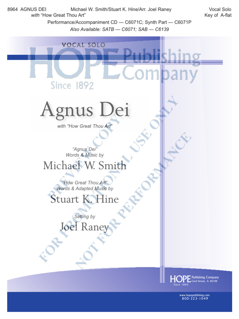 Agnus Dei: Michael W. Smith Stuart K. Hine Joel Raney | PDF