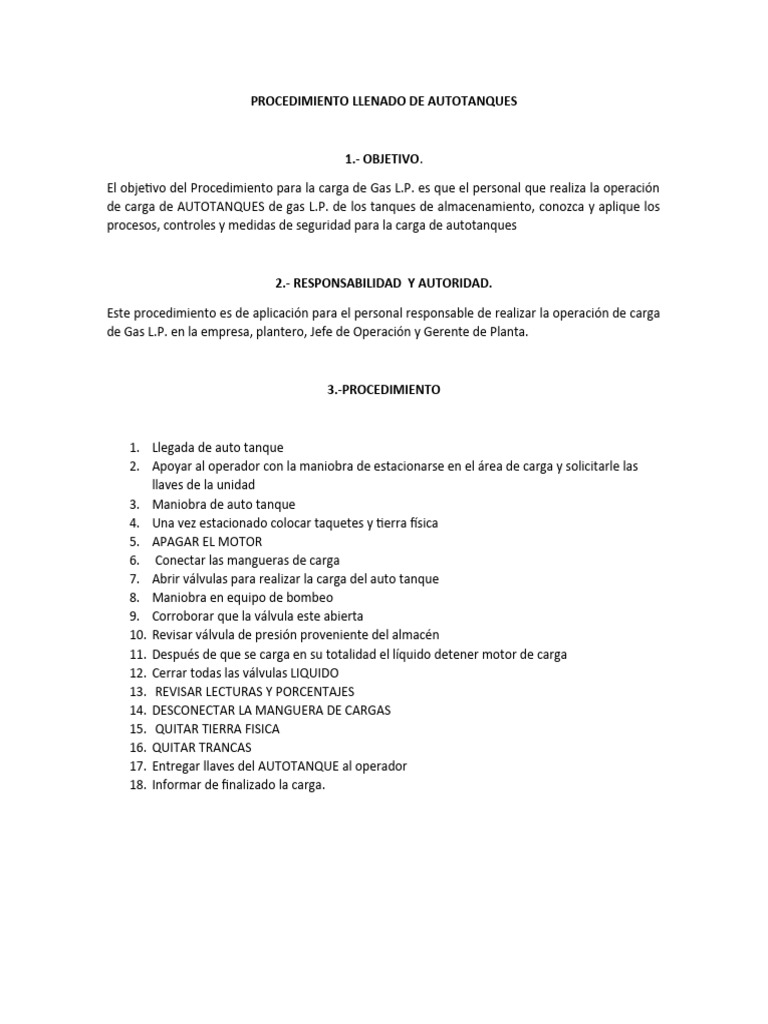 Procedimiento Llenado De Autotanques Pdf