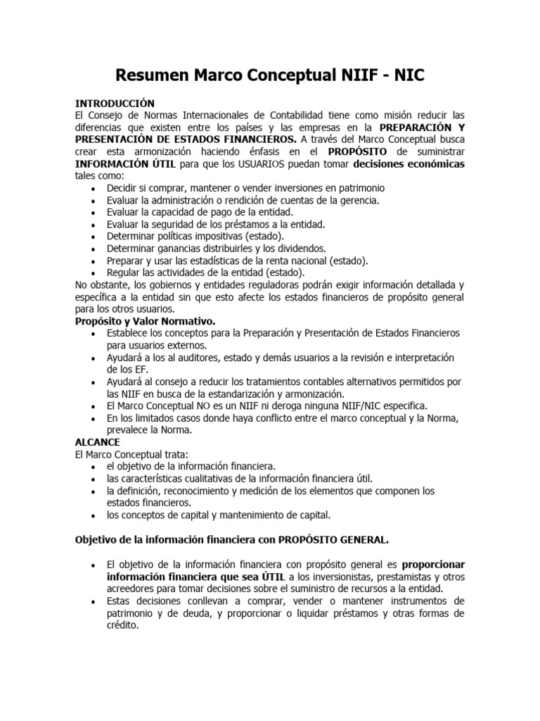 Resumen del Marco Conceptual NIIF | PDF | normas internacionales de ...