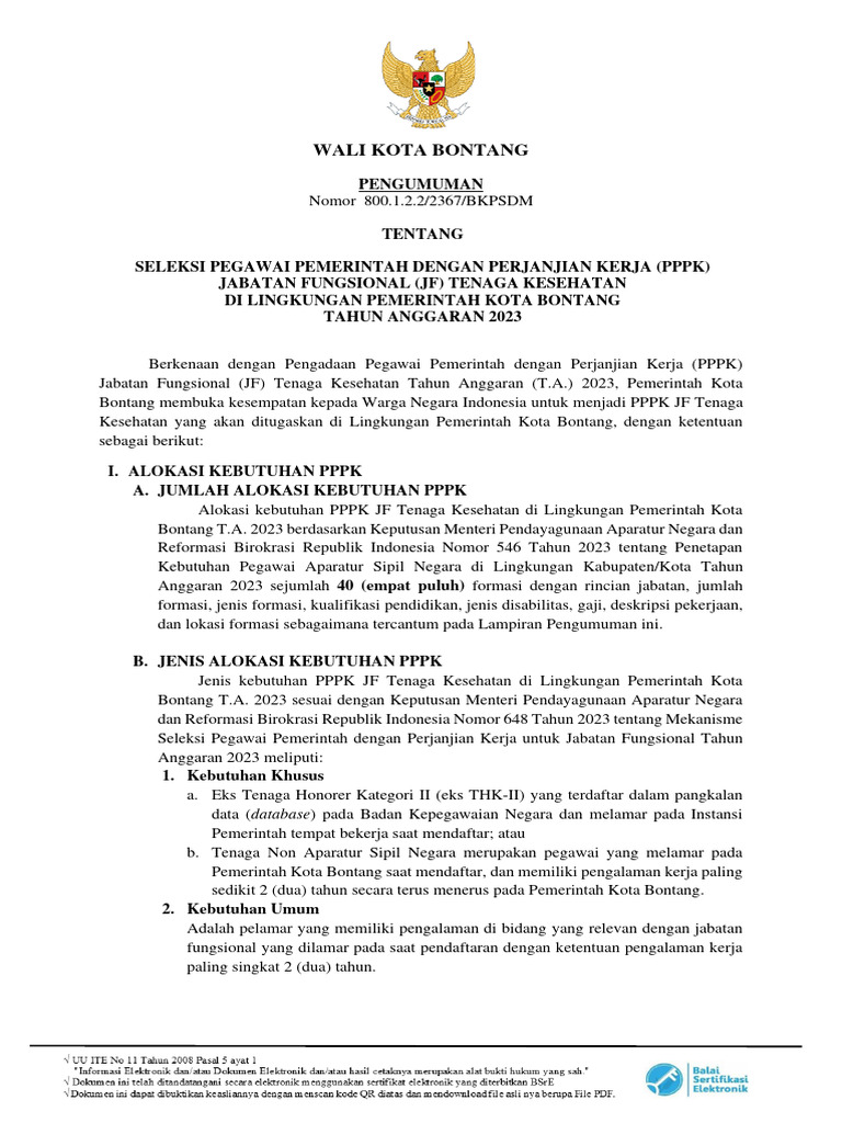 Seleksi Pppk Tenaga Kesehatan Bontang 2023 Pdf Pengelolaan Keuangan