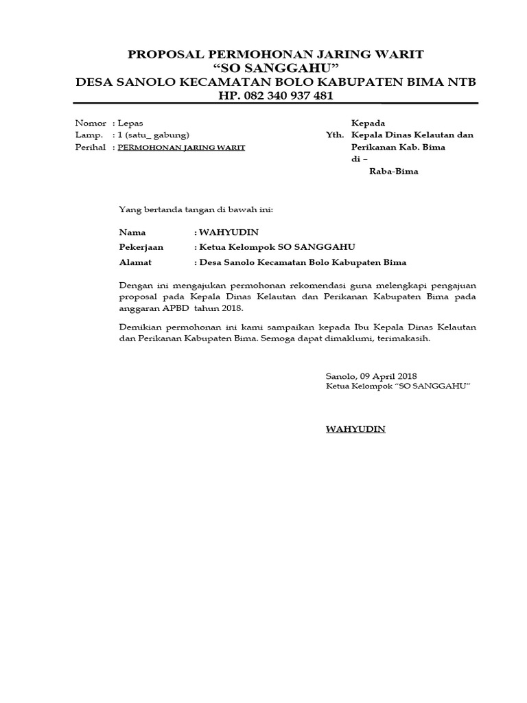 Proposal Jaring Warit Kelompok SO SANGGAHU | PDF