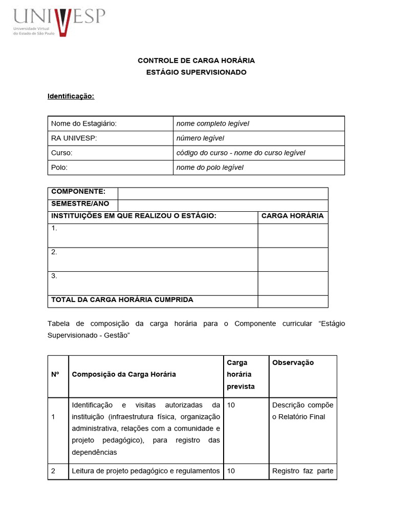 Controle de Carga Horária de Estágio | PDF | Pedagogia