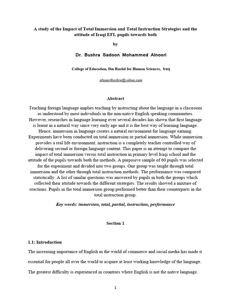 Total Immersion vs. Instruction in Iraqi EFL | PDF | Second Language ...