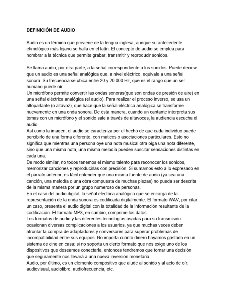 Definición y tipos de audio | PDF | Señal analoga | Grabación y ...