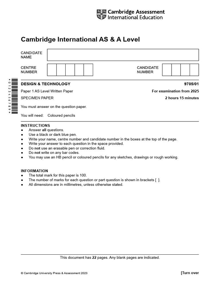AS Level Design & Technology Specimen Paper | PDF | Computer Aided ...