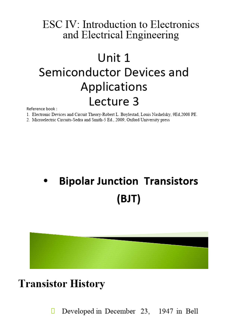 Unit Lecture 3 PDF Bipolar Junction Transistor Transistor