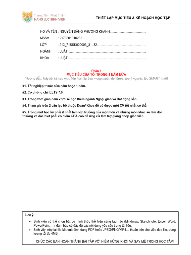 Btcn1 thiet lap muc tieu va ke hoach hoc tap pdf