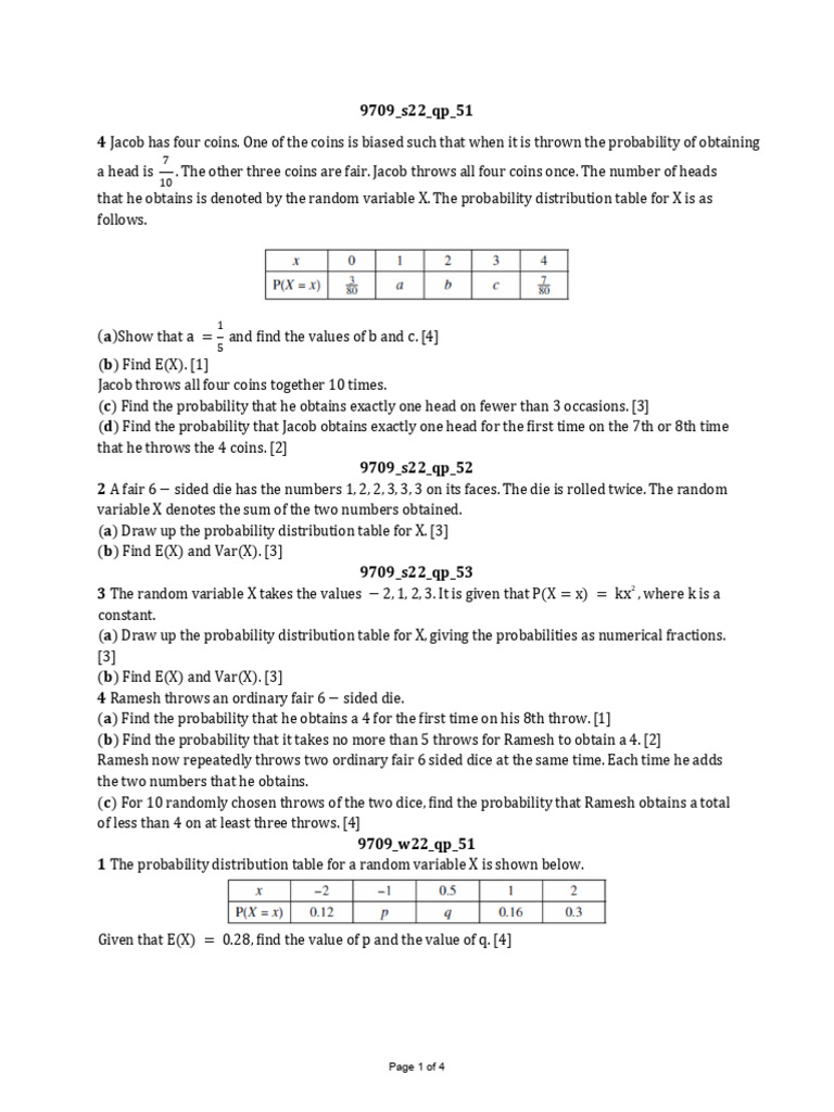 Probability Distribution Exercises | PDF | Probability Distribution ...