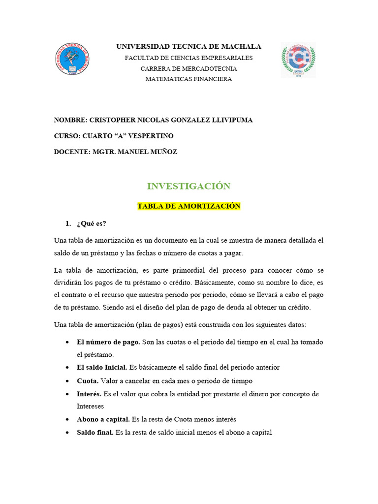 Tabla De Amortizacion Pdf Interés Crédito