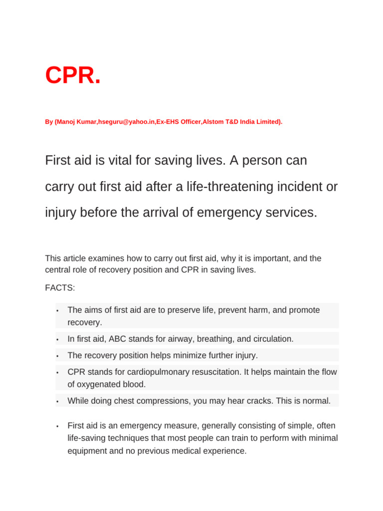 CPR | PDF | Cardiopulmonary Resuscitation | First Aid