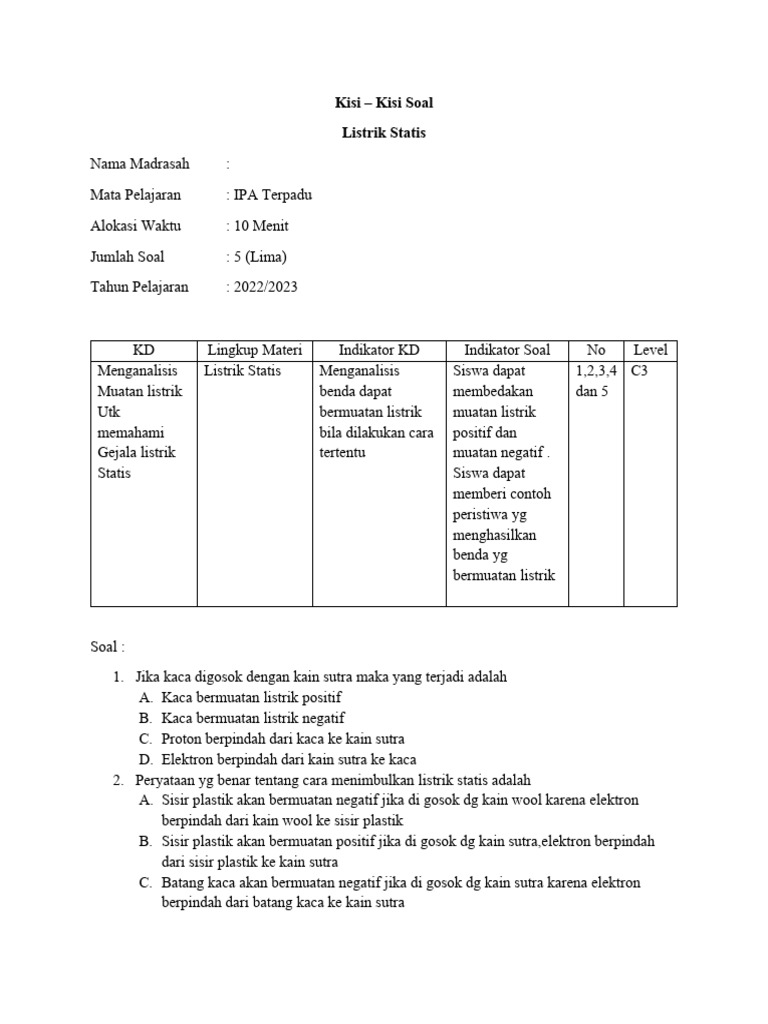 Soal Listrik Statis Kelas 12 SMA | PDF
