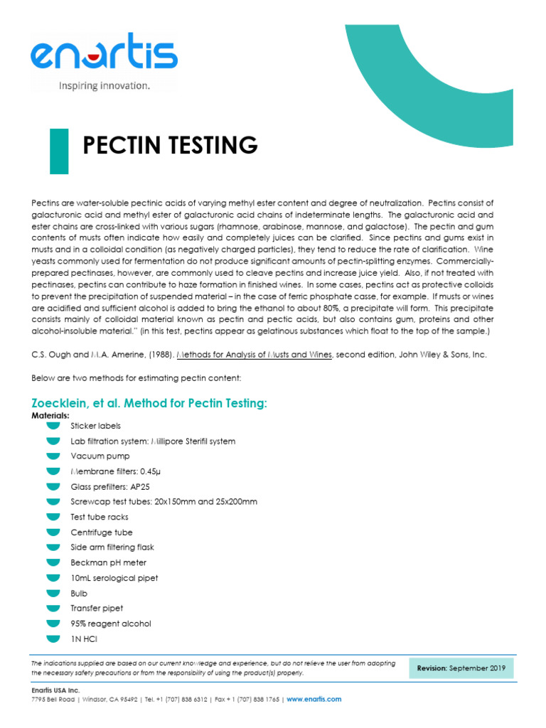Pectin Testing Methods and Analysis | PDF | Science & Mathematics